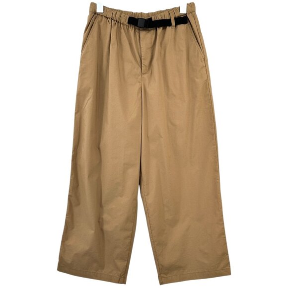 MUJI Tan Brown Belted Waist Wide Leg Cropped Cotton Pants sz S - Picture 1 of 8